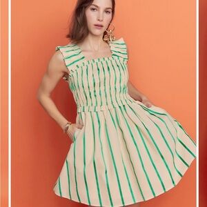 ANTHROPOLOGIE ENGLISH FACTORY Sleeveless Cream Dress with Green Stripes